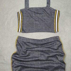 Plaid Crop Top and Skirt Set with Yellow Accents